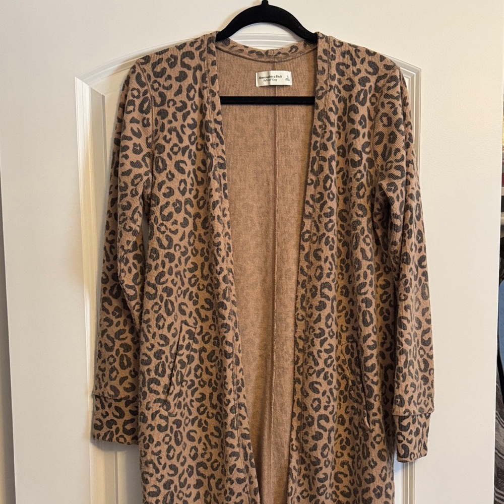 A+F Leopard Print Open Front Cardigan Sweater